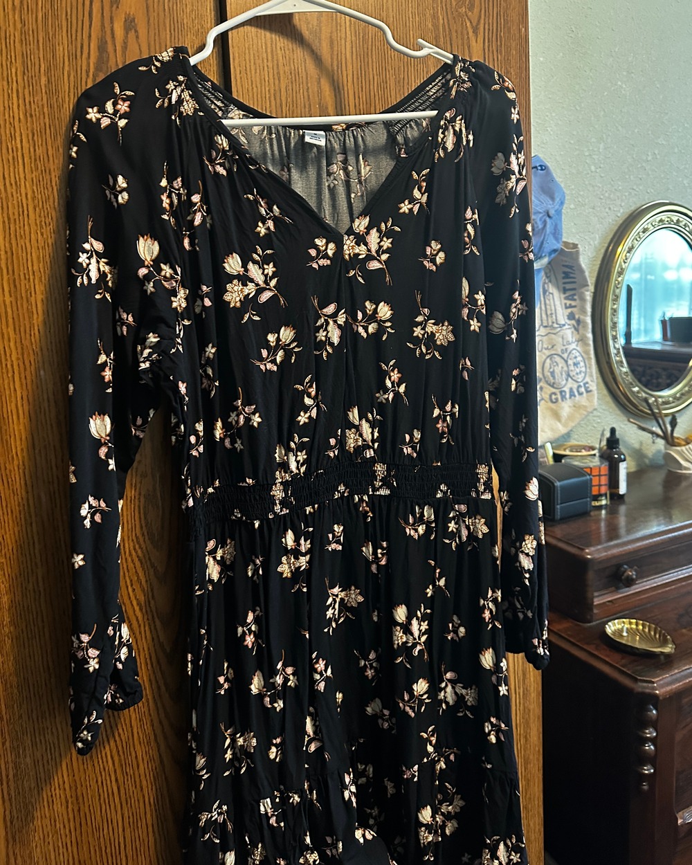 Old Navy Black Long Sleeve Dress with Floral Print